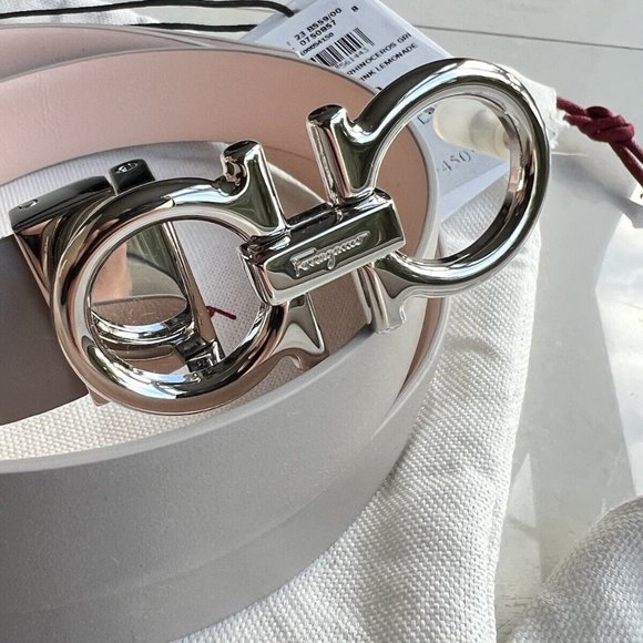 SALVATORE FERRAGAMO Reversible Gancini Calf Leather Gray Blush Belt NEW main image 4